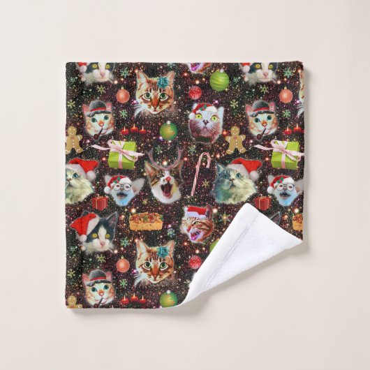 宇宙の銀河系のクリスマス猫はおもしろいな休日を主演します バスタオルセット (ウォッシュタオル)