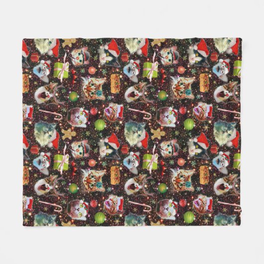 宇宙の銀河系のクリスマス猫はおもしろいな休日を主演します フリースブランケット (正面(横))