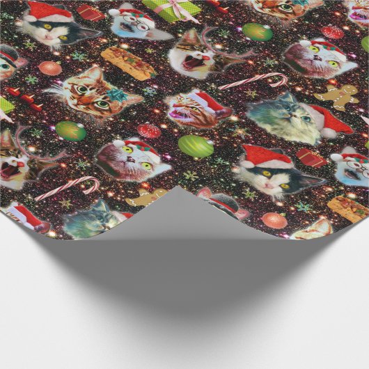 宇宙の銀河系のクリスマス猫はおもしろいな休日を主演します ラッピングペーパー (角)