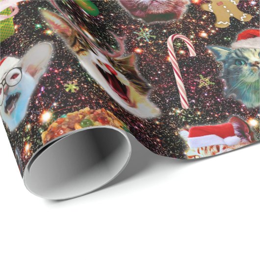 宇宙の銀河系のクリスマス猫はおもしろいな休日を主演します ラッピングペーパー (ロールコーナー)