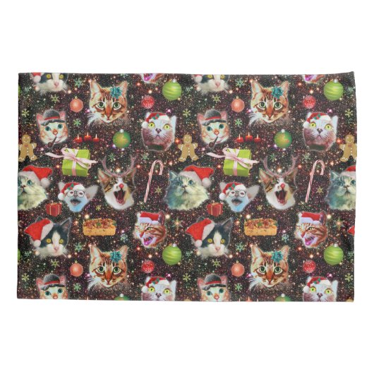 宇宙の銀河系のクリスマス猫はおもしろいな休日を主演します 枕カバー (裏面)