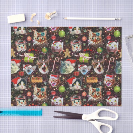 宇宙の銀河系のクリスマス猫はおもしろいな休日を主演します 薄葉紙 (クラフト)