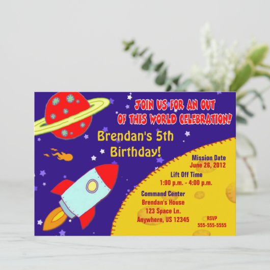 宇宙の銀河系の子供の誕生日の招待状 招待状 (スタンド正面)