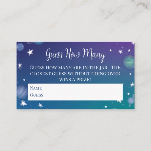 宇宙の銀河系ベビーシャワー推測ゲームの数 エンクロージャーカード (正面)