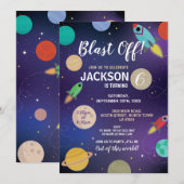宇宙の銀河誕生日パーティーロケットを打ち上げよう 招待状 (正面/裏面)