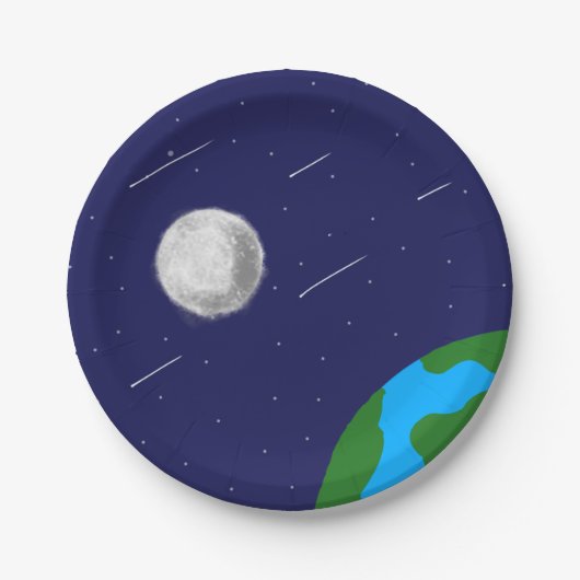 宇宙の銀河 月と地球の紙 ペーパープレート (正面)