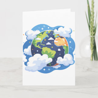 宇宙の雲と地球のイラスト カード
