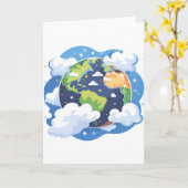 宇宙の雲と地球のイラスト カード (黄色い花)