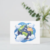 宇宙の雲と地球のイラスト シーズンポストカード (スタンド正面)