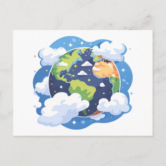 宇宙の雲と地球のイラスト シーズンポストカード (正面)