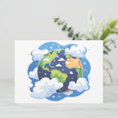 宇宙の雲と地球のイラスト 招待状 (スタンド正面)