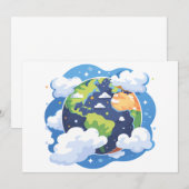宇宙の雲と地球のイラスト 招待状 (正面/裏面)