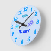 宇宙の青い柱時計 ラウンド壁時計 (傾斜)