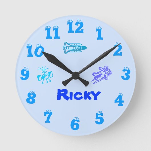 宇宙の青い柱時計 ラウンド壁時計 (正面)