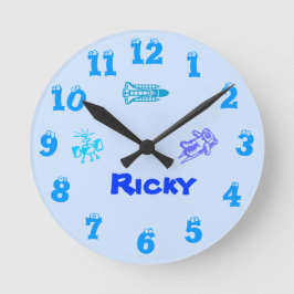 宇宙の青い柱時計 ラウンド壁時計