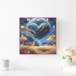 宇宙の風景の中のギラフェ スクエア壁時計