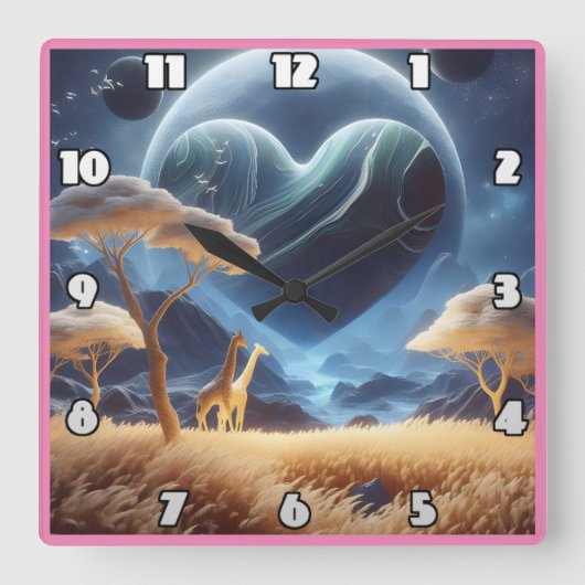 宇宙の風景の中のギラフェ スクエア壁時計 (正面)
