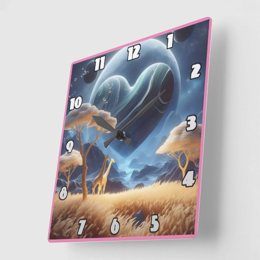 宇宙の風景の中のギラフェ スクエア壁時計 (傾斜)