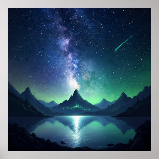 宇宙の風景湖 - 夜空の壁アート ポスター (正面)