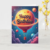 宇宙の風船の誕生日カード カード (黄色い花)