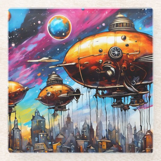 宇宙の飛行船 ガラスコースター (正面)