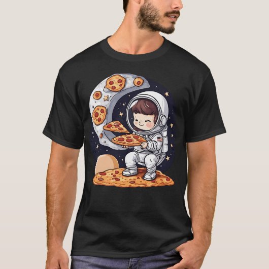 宇宙の食べピザの宇宙飛行士 Tシャツ (正面)