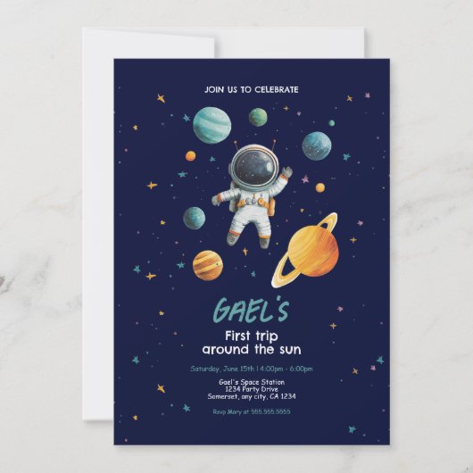 宇宙の1歳誕生日パーティー 太陽を一周した最初の旅 招待状 (正面)