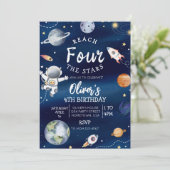 宇宙の4歳誕生日パーティー招待状 4歳の到達! 招待状 (スタンド正面)
