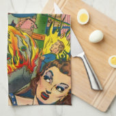 宇宙はレトロの漫画を冒険します キッチンタオル (四つ折り)