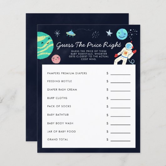 宇宙は価格を推測する右ベビーシャワーゲーム (正面/裏面)