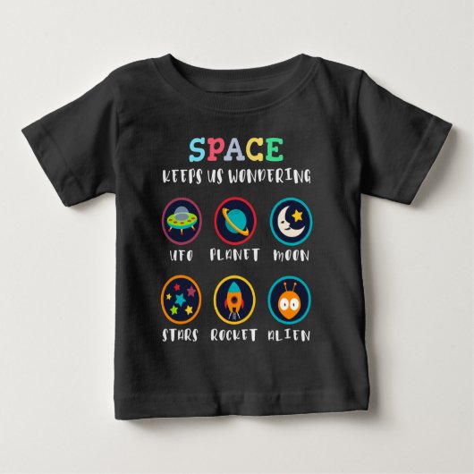 宇宙は私たちに疑問を抱かせる ベビーTシャツ (正面)