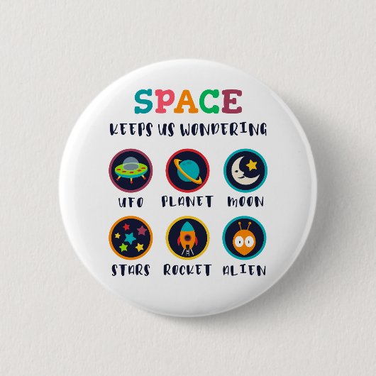 宇宙は私たちをワクワクさせてくれる 缶バッジ (正面)