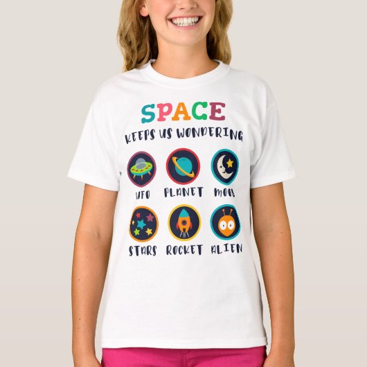 宇宙は私たちをワクワクさせてくれる Tシャツ (正面)
