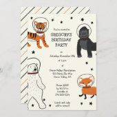 宇宙は野生動物宇宙飛行士のパーティー 招待状 (正面/裏面)