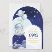宇宙へと打ち上げ!1歳の誕生日招待状 招待状 (正面)