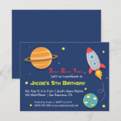 宇宙へのロケットパーティー、子供の誕生日 招待状 (正面/裏面)