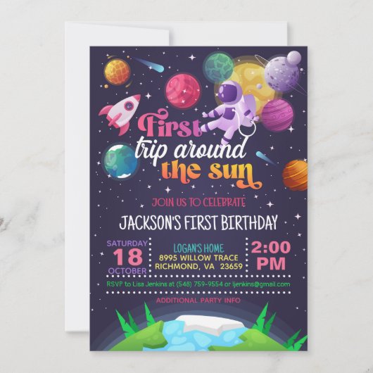 宇宙への初めての世界一周(女の子) 招待状 (正面)