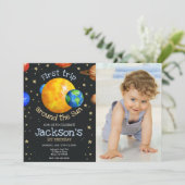 宇宙への初旅行 1歳の誕生日 少年 写真 招待状 (スタンド正面)