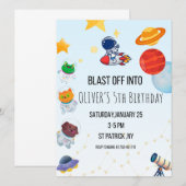宇宙への大冒険！ 誕生日パーティーへようこそ 招待状 (正面/裏面)