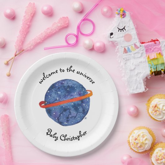 宇宙への宇宙のベビーシャワーのプレートの歓迎 ペーパープレート (パーティー)