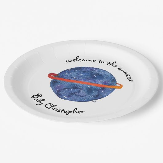 宇宙への宇宙のベビーシャワーのプレートの歓迎 ペーパープレート (アングル)