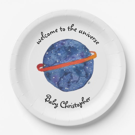 宇宙への宇宙のベビーシャワーのプレートの歓迎 ペーパープレート (正面)