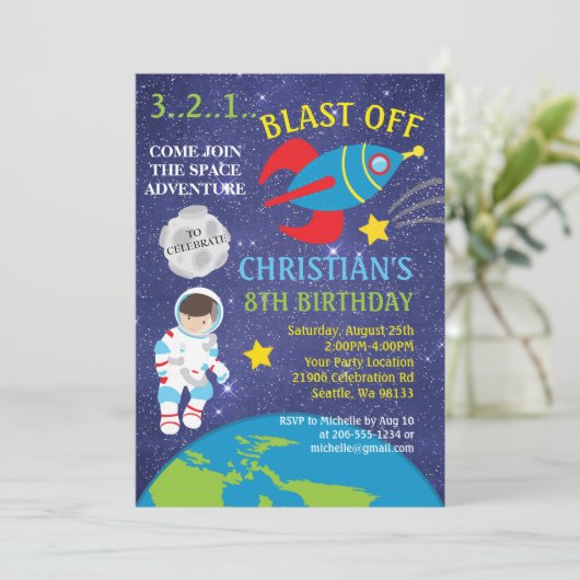 宇宙への旅立ち バースデー招待状 招待状 (スタンド正面)