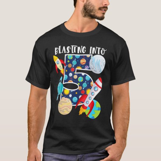 宇宙への爆破5誕生日 Tシャツ (正面)