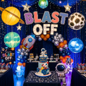 宇宙へロケット打ち上げ!男の子の宇宙誕生日ステッカー スクエアシール