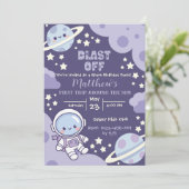 宇宙へ初めての太陽一周おめでとう！１歳の誕生日男の子 招待状 (スタンド正面)
