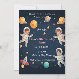 宇宙へ飛び出せ!キッズ6歳の誕生日パーティー 招待状