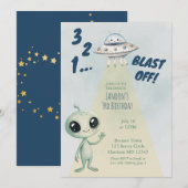 宇宙へ飛び立つエイリアンボーイズの3歳の誕生日 招待状 (正面/裏面)