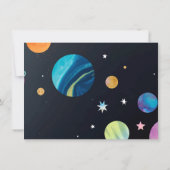 宇宙へ!太陽一周記念の男の子の誕生日フォト 招待状 (裏面)
