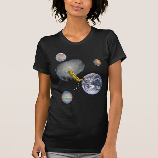 宇宙みみずの食べ物の地球 Tシャツ (正面)